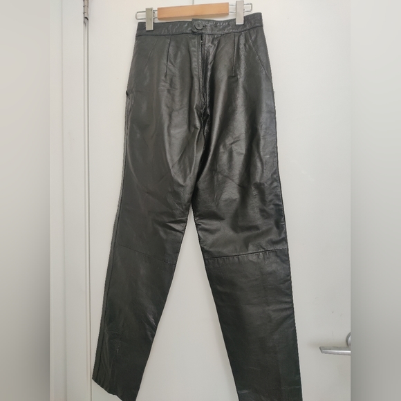 Black Leather Pants Women Size 26" - Picture 2 of 2